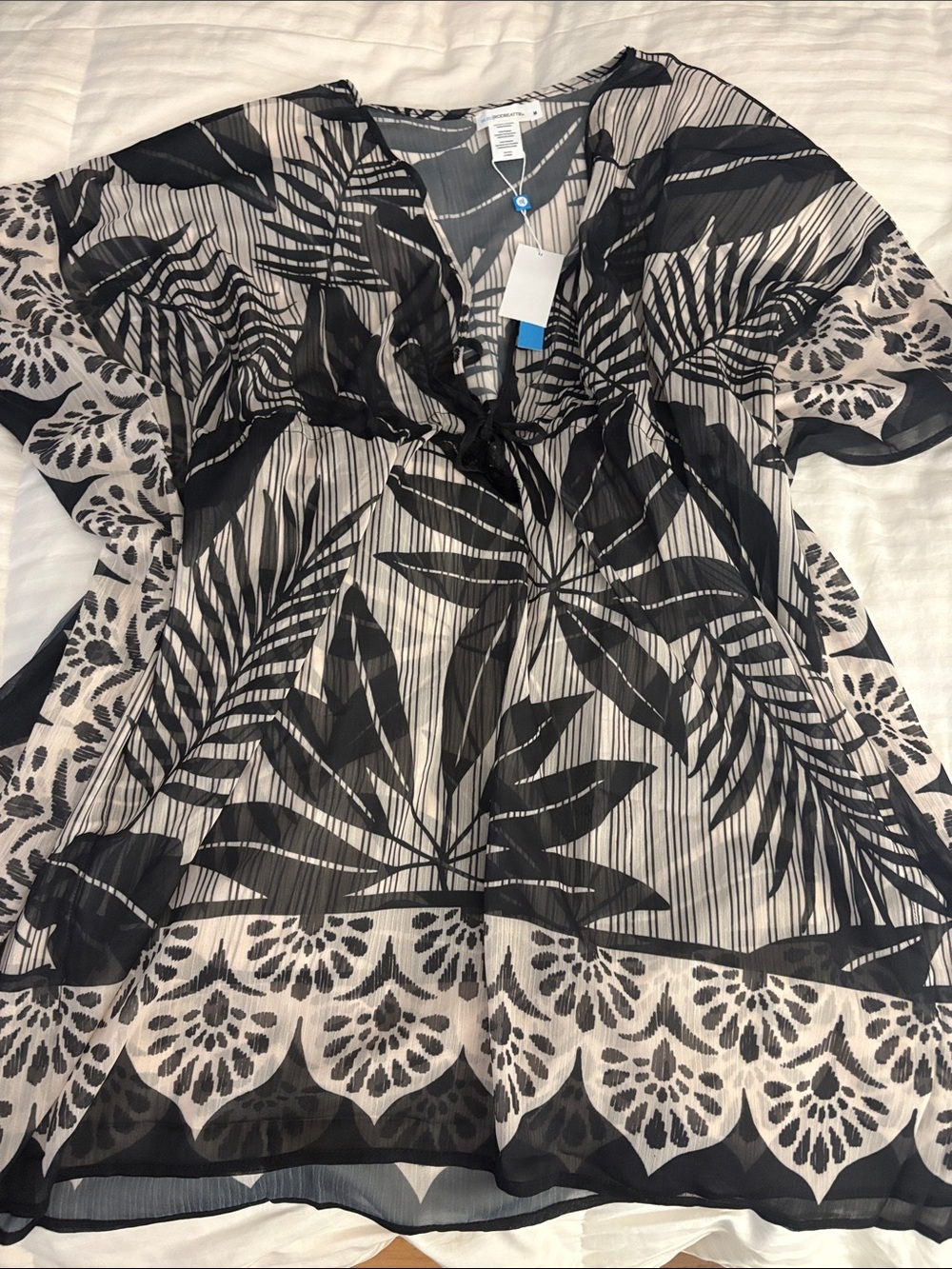 Black & Cream Sheer Botanical Tunic Top